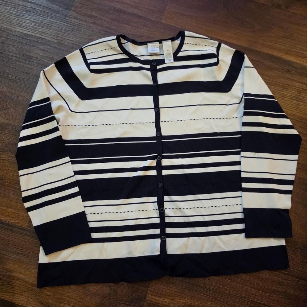 Emma James Women's 2XL Black and White Stripe Cardigan